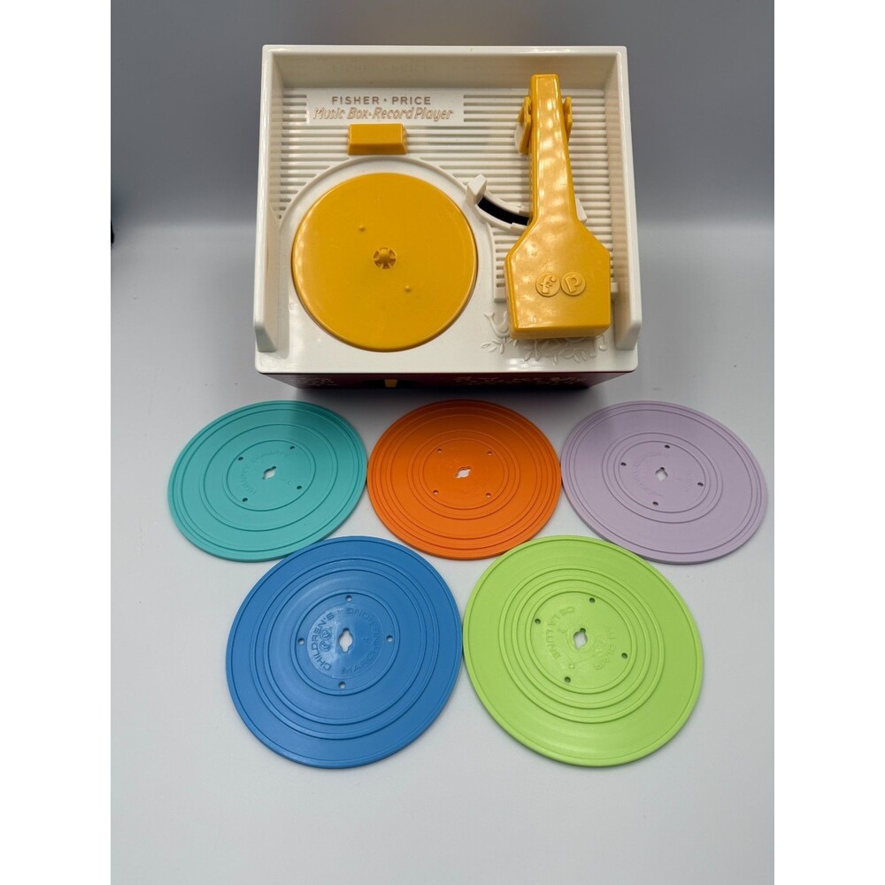 Fisher Price Music Box Record Player 5 Records w/10 Songs, See VIDEO